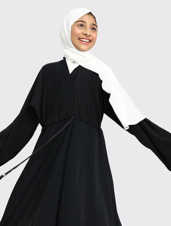 Girls Black Fozia Abaya